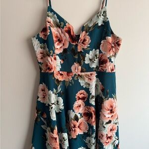 EUC Haute Monde Cute Teal Peach Floral Dress Juniors Size 3X